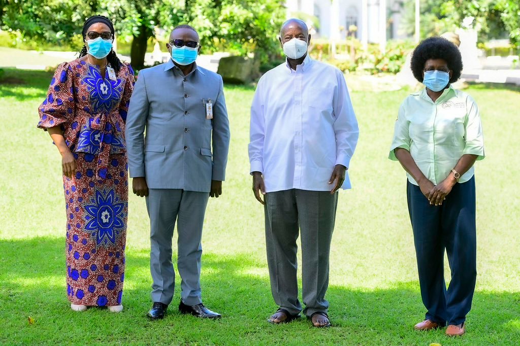 In the picture, from left to right: Professor Vincent Anigbogu and his wife, H.E. President Yoweri Kaguta Museveni, and Hon. Monica Musenero Masanza.